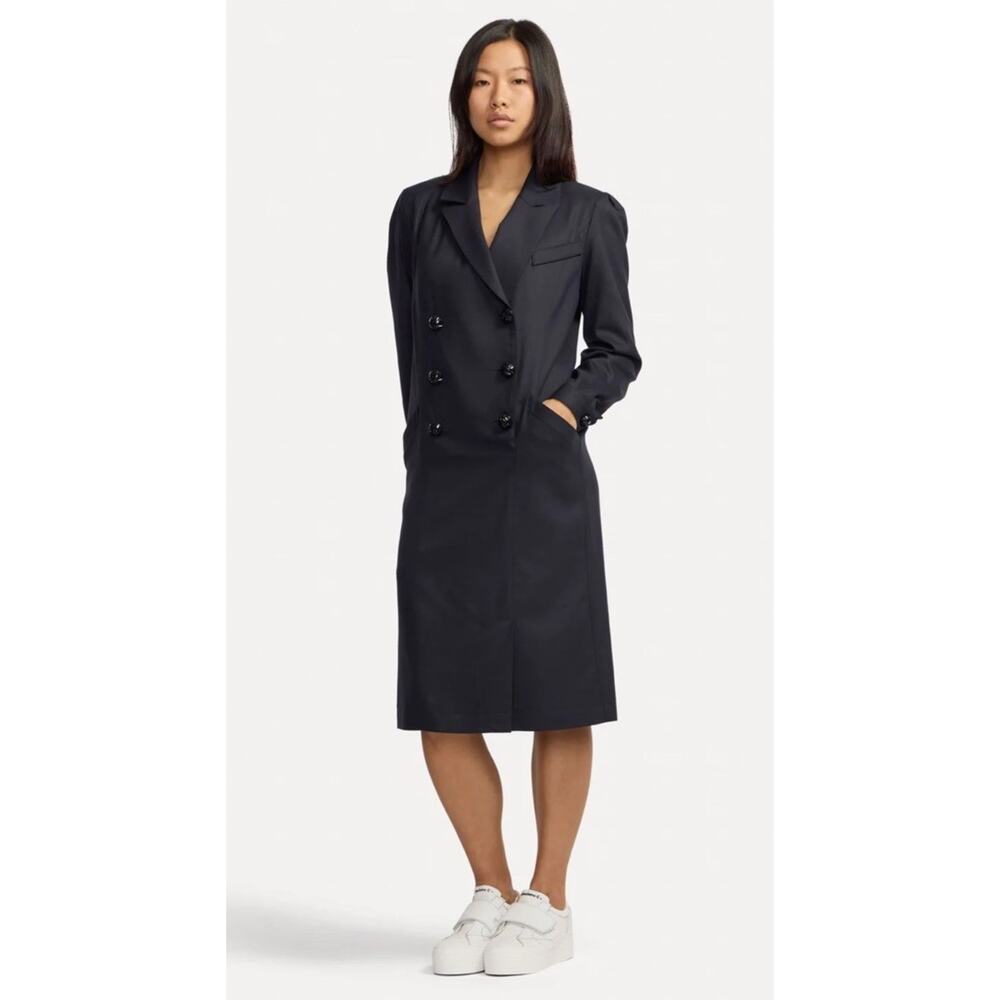 Carolina Ritzler Gerard Trench Tuxedo Dress Navy Blue Medium Wool Designer